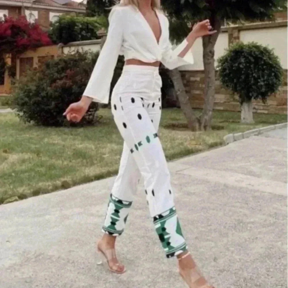 Zara Embroidered linen blend tribal pants 25” - Picture 2 of 12